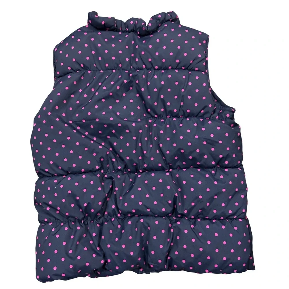 Old Navy Girl Puffer Vest Navy Pink Polka Dot Zip Front Mock Neck Sleeveless